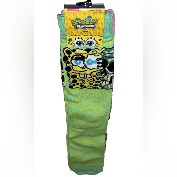SpongeBob & Patrick Crew Socks 2 Pair Men's 6.5-12 Green Yellow Pink SquarePants - Picture 11 of 11